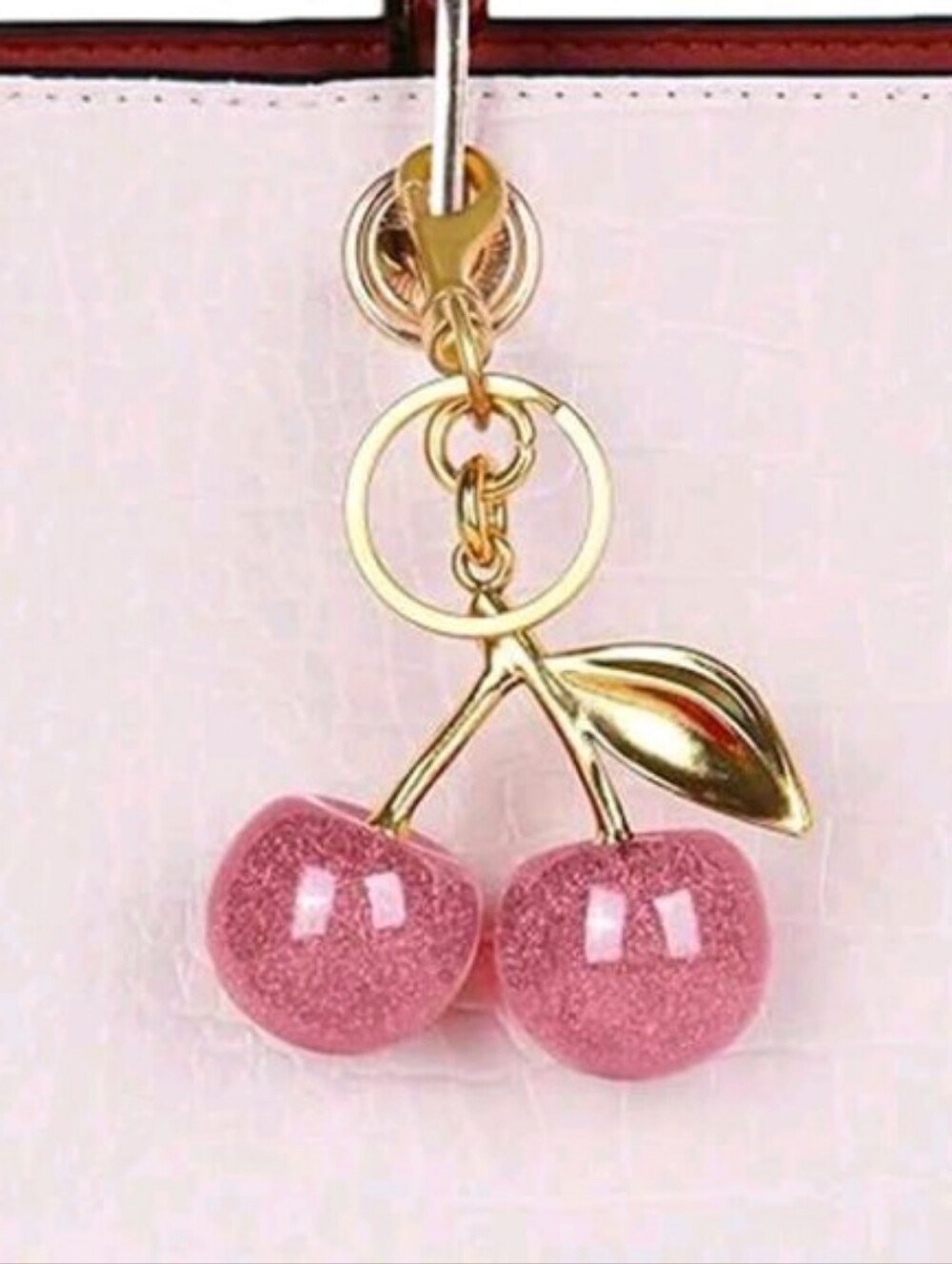 Pink Cherry Pendant Necklace with Gold-Tone Accents